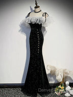 Black Off Shoulder Mermaid Long Prom Dress, Black Wedding Prom Dresses
