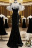 Black Off Shoulder Mermaid Long Prom Dress, Black Wedding Prom Dresses