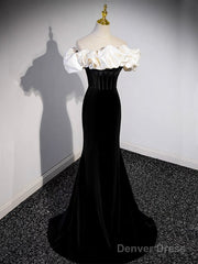 Black Off Shoulder Mermaid Long Prom Dress, Black Long Formal Dress