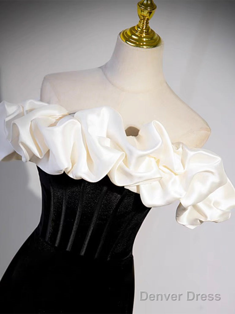 Black Off Shoulder Mermaid Long Prom Dress, Black Long Formal Dress