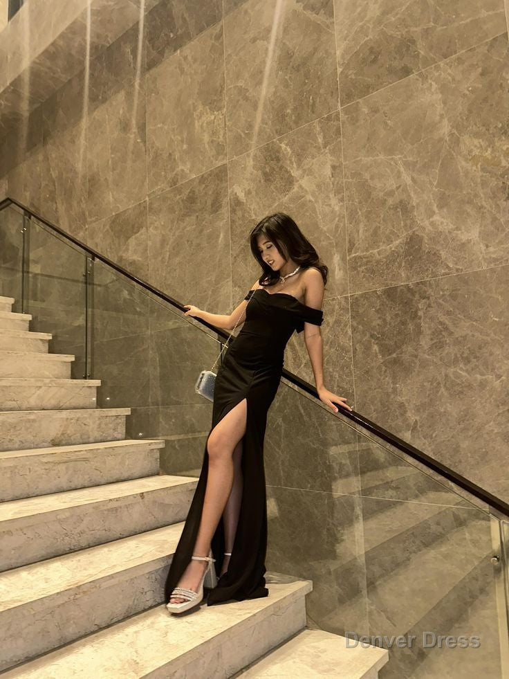 Black Off Shoulder Mermaid Long Prom Dresses Prom Gowns Woman Elegant