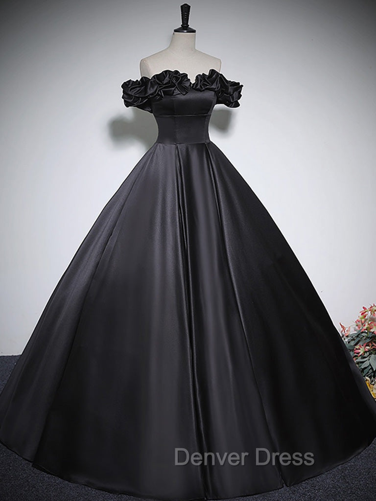 Black Off Shoulder Satin Long Prom Dresses, Black Satin Evening Dresses Secondary image