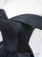Black Off Shoulder Satin Short Prom Dress, Black Homecoming Dresses