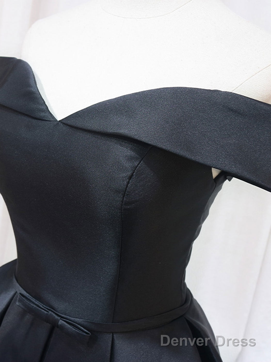 Black Off Shoulder Satin Short Prom Dress, Black Homecoming Dresses