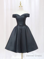 Black Off Shoulder Satin Short Prom Dress, Black Homecoming Dresses