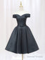 Black Off Shoulder Satin Short Prom Dress, Black Homecoming Dresses