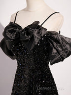 Black Off Shoulder Sequin Long Prom Dresses Evening Dresses With Bow Knot