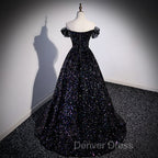 Black Off Shoulder Shiny Beaded Long Prom Dresses A-line Black Evening Dresses prom Dresses shops