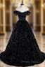 Black Off Shoulder Shiny Beaded Long Prom Dresses A-line Black Evening Dresses prom Dresses shops