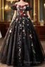 Black Off Shoulder Sweet 16 Dresses With Flowers, Black Ball Gown Formal Dresses