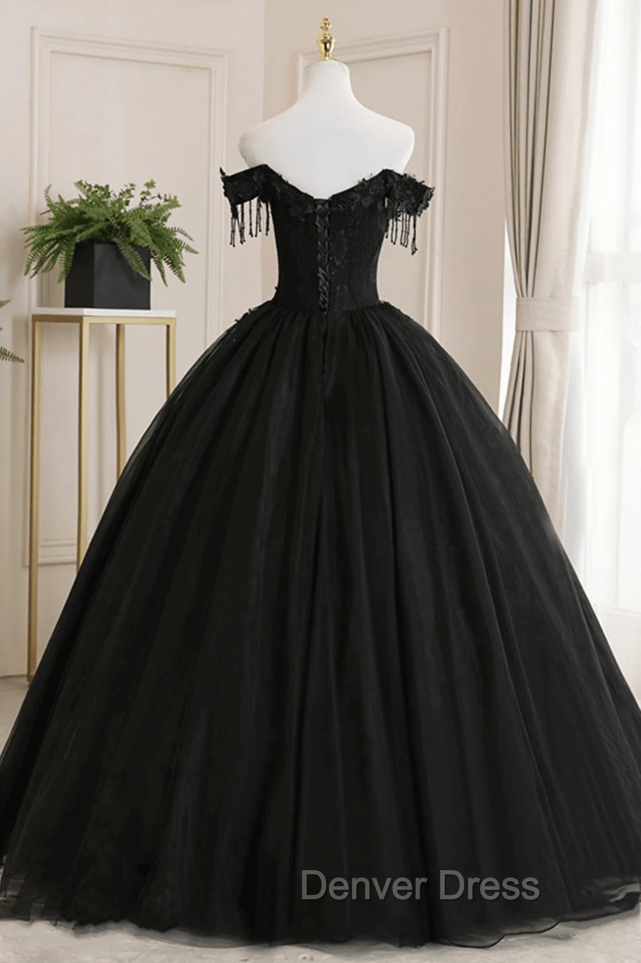 Black Off Shoulder Sweet 16 Prom Dress with Lace Black Prom Dress shops Secondary image