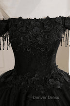 Black Off Shoulder Sweet 16 Prom Dress with Lace Black Prom Dress shops