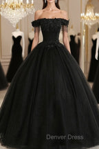 Black Off Shoulder Sweet 16 Formal Dresses with Lace Black Formal Dresses prom Dresses shops