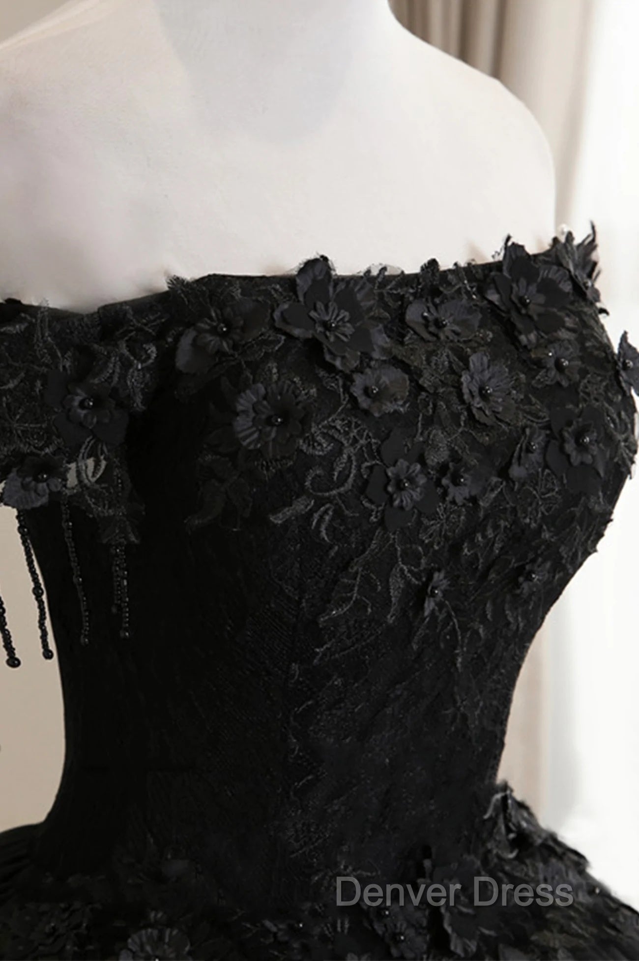 Black Off Shoulder Sweet 16 Formal Dresses With Lace, Black Long Prom Dresses Secondary image