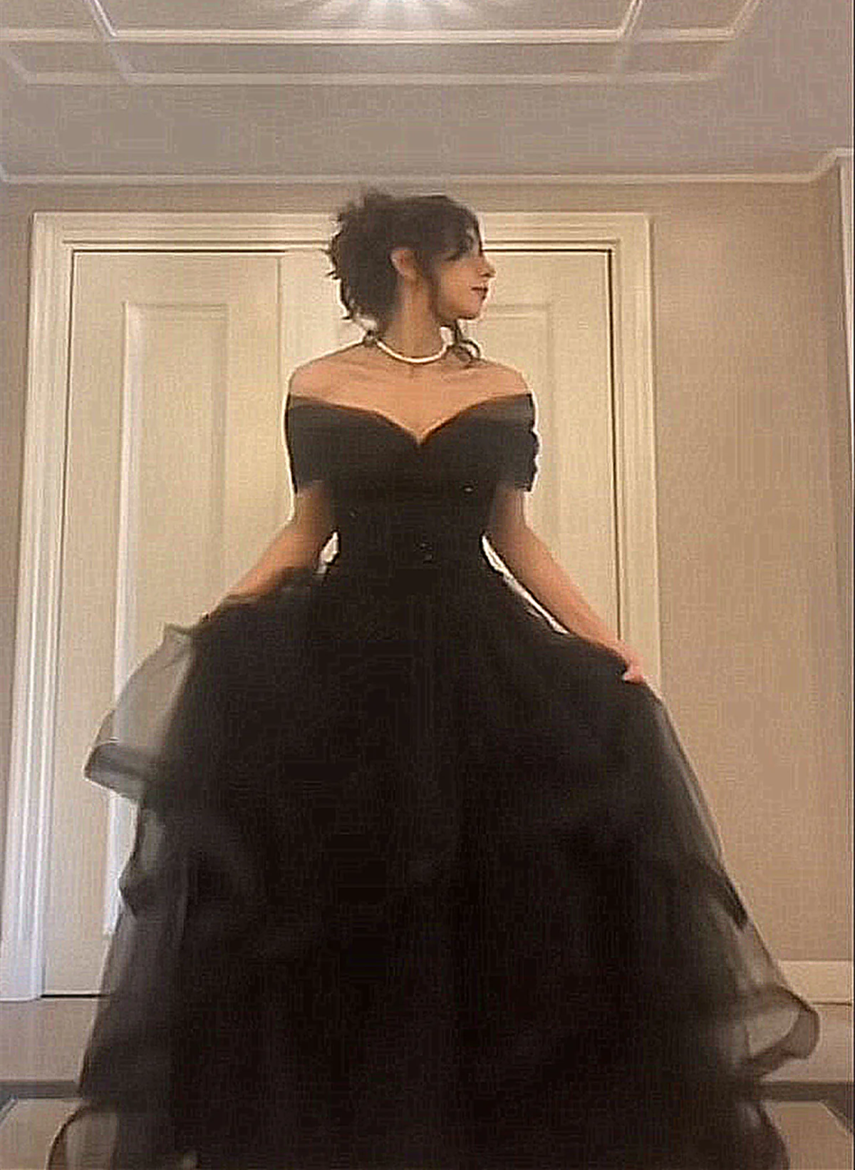 Black Off Shoulder Sweetheart Tulle Prom Dress, Black Tulle A-Line Prom Dresses