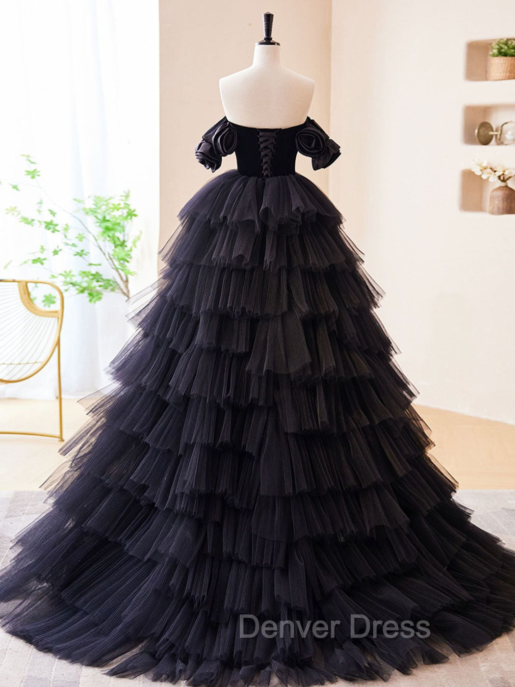 Black Off Shoulder Tulle Long Prom Dresses, Black Formal Evening Dresses