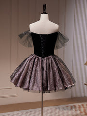Black Off Shoulder Tulle Short Prom Dress, Black Homecoming Dress