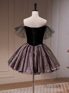 Black Off Shoulder Tulle Short Prom Dress, Black Homecoming Dresses