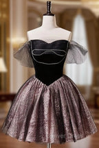 Black Off Shoulder Tulle Short Prom Dress, Black Homecoming Dresses