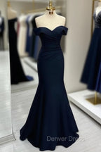 Black Off The Shoulder Sweetheart Sleeveless Long Mermaid Prom Dresses