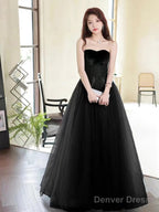 Black Off The Shoulder Velvet And Tulle Long Prom Dress, A-Line Black Evening Dress
