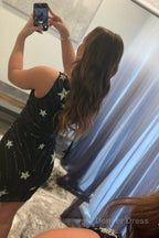 Black One Shoulder Sequin Star Above Keen Homecoming Dresses