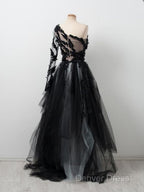 Black One Shoulder Tulle Long Prom Dresses Evening Dresses