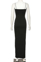 Schwarzes Partykleid, wunderschöne Spaghetti-Straps Meerjungfrau Abschlussballkleid lang mit geteilten Abendkleidern