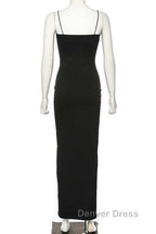 Black Party Dresses, Gorgeous Spaghetti-Straps Mermaid Prom Dresses Long With Split Evening gowns
