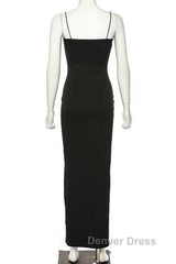 Black Party Dresses, Gorgeous Spaghetti-Straps Mermaid Prom Dresses Long With Split Evening gowns