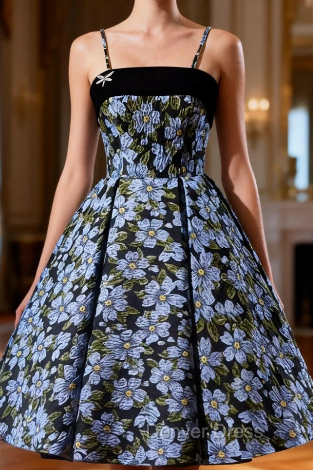 Black Print Spaghetti Straps Homecoming Dresses Main image