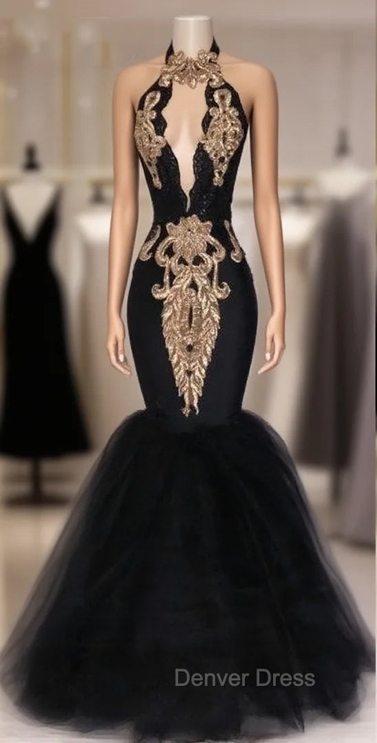 Black Prom Dresses Mermaid Halter Tulle Appliques Dubai Saudi Arabic Long Robe De Soiree Prom Gown Evening Dresses Main image