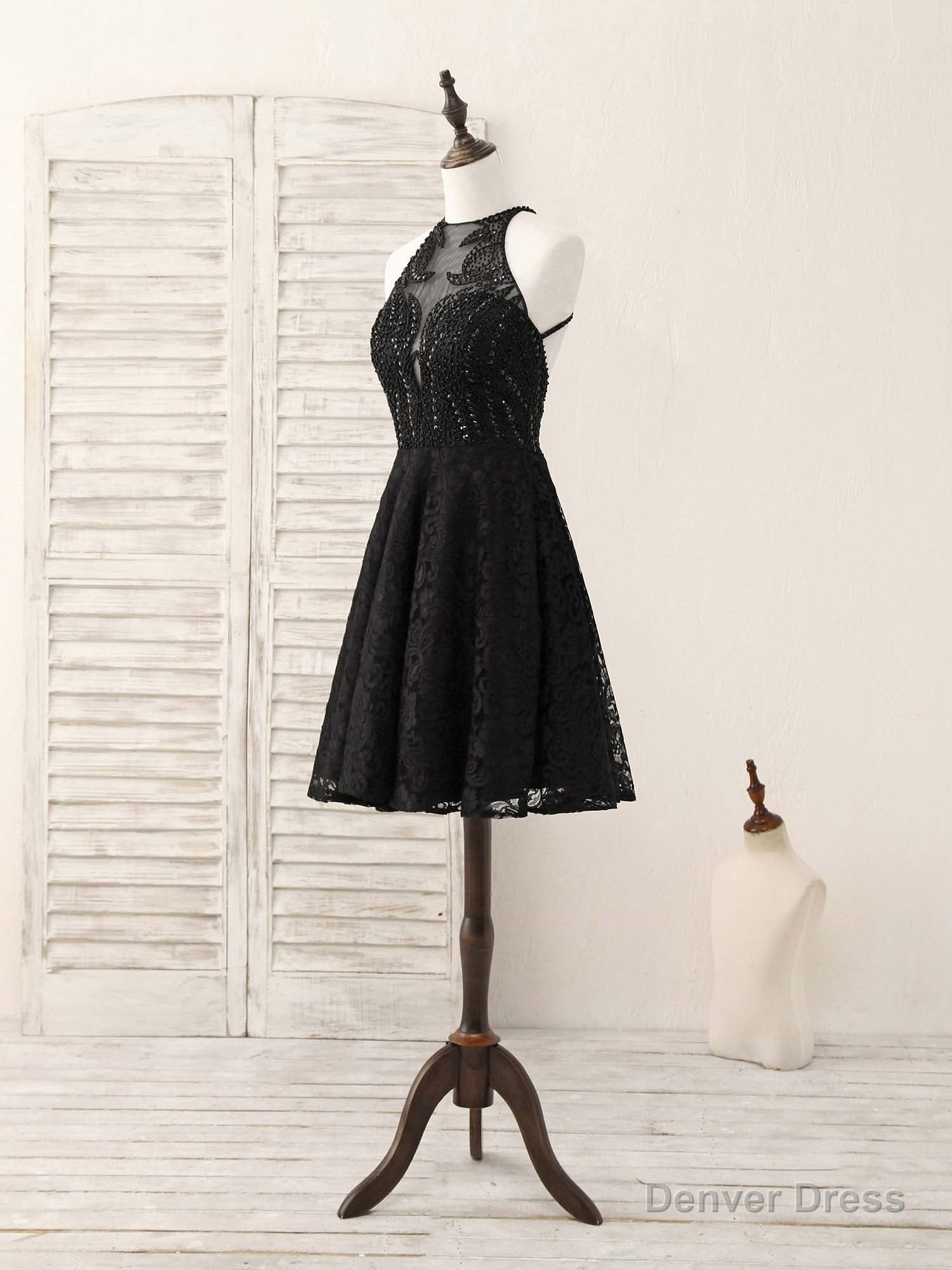 Black Round Neck Lace Beads Short Prom Dress, Black Homecoming Dresses Secondary image