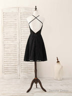 Black Round Neck Lace Beads Short Prom Dress, Black Homecoming Dress