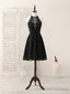 Black Round Neck Lace Beads Short Prom Dress, Black Homecoming Dresses