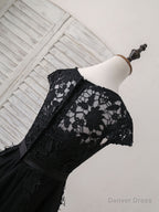 Black Round Neck Tulle Lace Applique Short Prom Dress, Black Homecoming Dresses