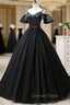 Black Satin and Tulle Ball Gown Off Shoulder Evening Dresses Party Gown, Black Long Formal Dresses