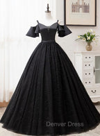 Black Satin and Tulle Ball Gown Off Shoulder Evening Dresses Party Gown, Black Long Formal Dresses