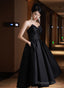 Black Satin High Low Sweetheart Homecoming Dress, Black Short Party Dress With Bow