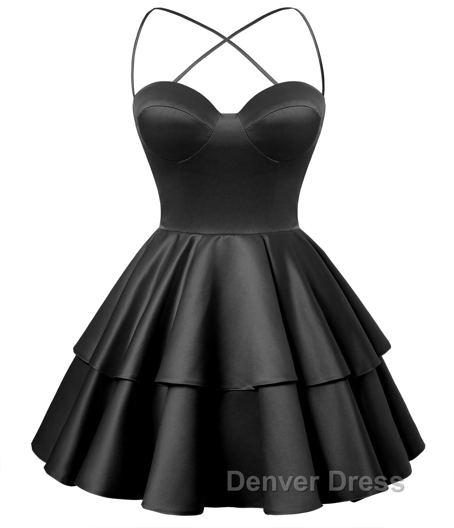Black Satin Homecoming Dresses Sweetheart Neck Tiered Short Graduation Dresses Secondary image