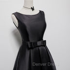 Black Satin Knee Length Round Neckline Party Dresses, Black Short Prom Dresses