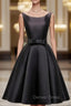 Black Satin Knee Length Round Neckline Prom Dress, Black Short Prom Dresses