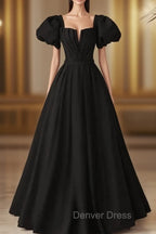 Black Satin Long Party Dresses Prom Dresses A-line Black Formal Dresses prom Dresses shops