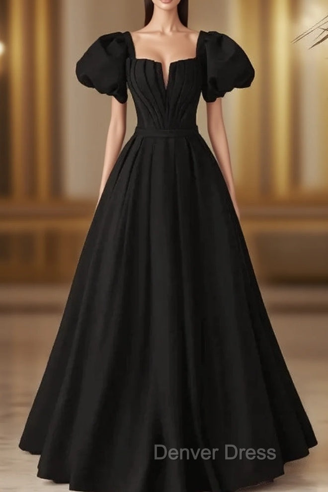 Black Satin Long Party Dresses Prom Dresses A-line Black Formal Dresses prom Dresses shops