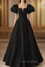 Black Satin Long Party Dresses Prom Dresses A-line Black Formal Dresses prom Dresses shops