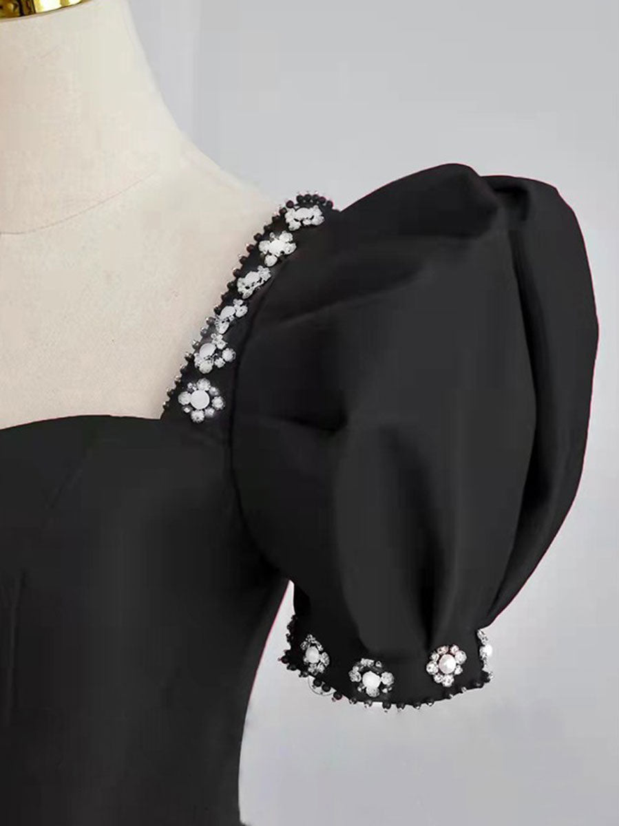 Black Satin Long Prom Dresses, Black Evening Dresses