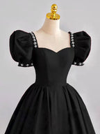 Black Satin Long Prom Dresses, Black Evening Dresses