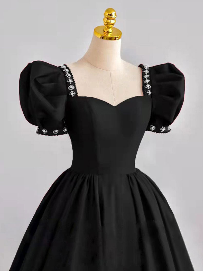 Black Satin Long Prom Dresses, Black Evening Dresses