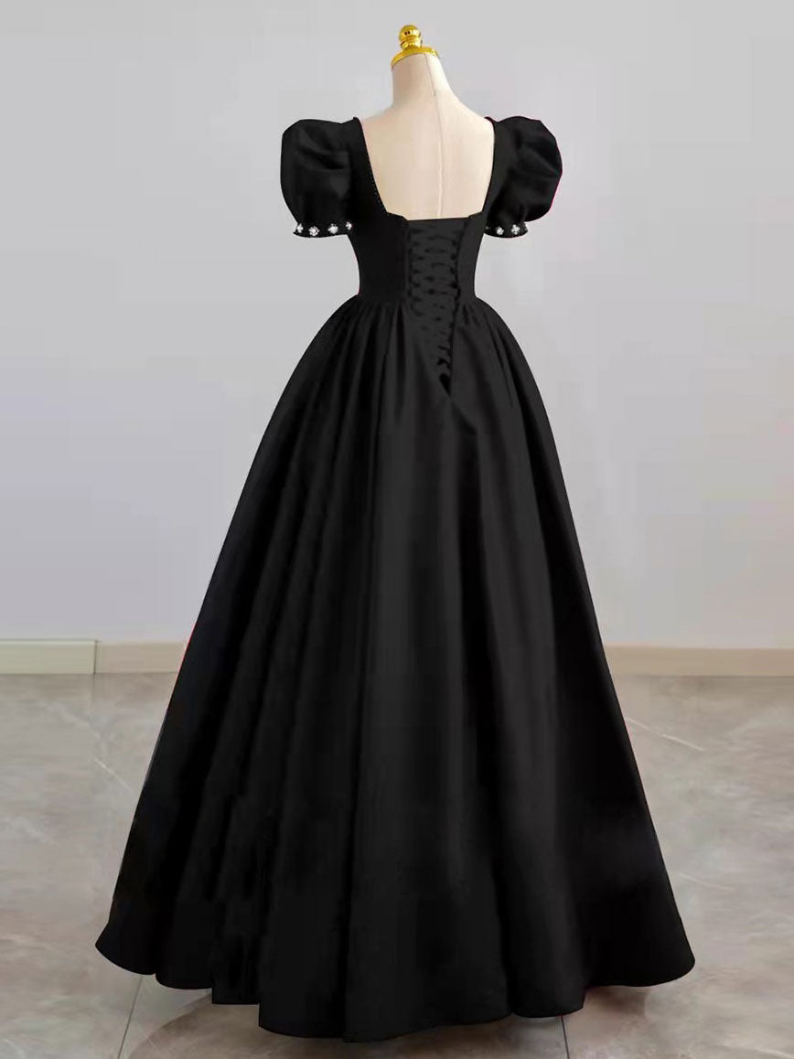 Black Satin Long Prom Dresses, Black Evening Dresses