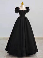 Black Satin Long Prom Dresses, Black Evening Dresses